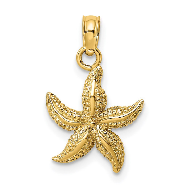 14k Yellow Gold 2-D and Textured Starfish Pendant K7701