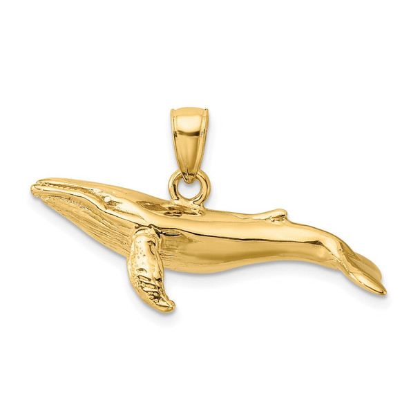 14k Yellow Gold 3-D Textured Underside Humpback Whale Pendant K7473