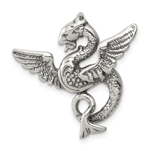 Sterling Silver Antiqued Dragon Pendant QC3934