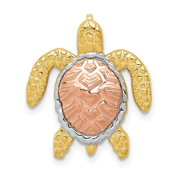 14k Yellow and Rose Gold with Rhodium Turtle Slide Pendant
