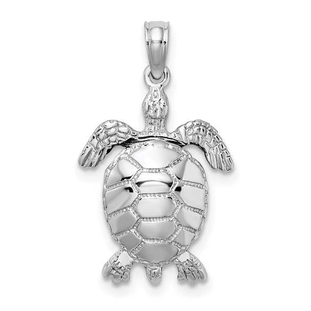 14k White Gold 3-D Moveable Sea Turtle Pendant