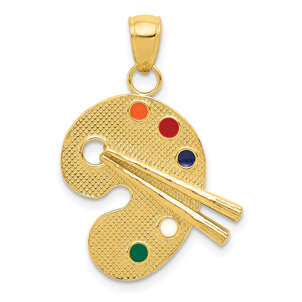 14k Yellow Gold Enameled Artist Palette Pendant