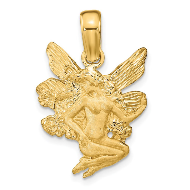 14k Yellow Gold Satin and Polished Fairy Pendant