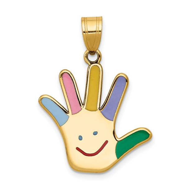 14k Yellow Gold Enameled Autism w/Happy Face Handprint Pendant