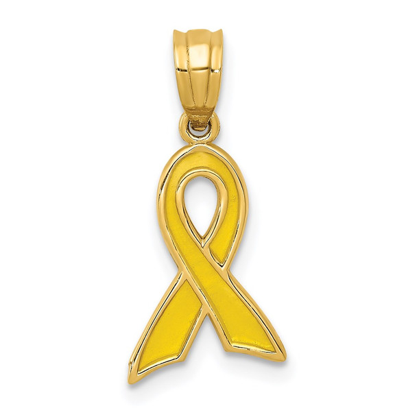 14k Yellow Gold Small Yellow Enameled Awareness Ribbon Pendant
