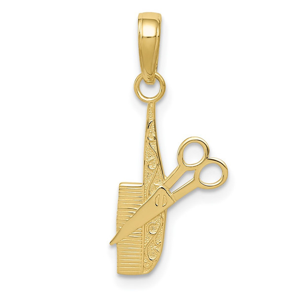 10k Yellow Gold Comb and Scissors Pendant