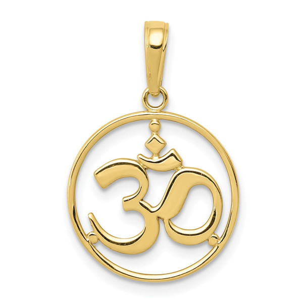 10k Yellow Gold Cut-Out Round Frame Yoga Om Symbol Pendant