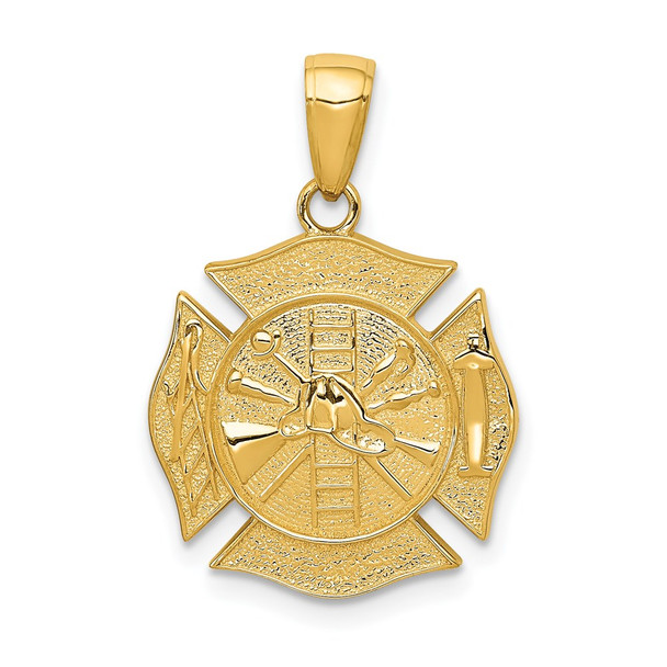14k Yellow Gold Reversible Fire Department Shield Pendant