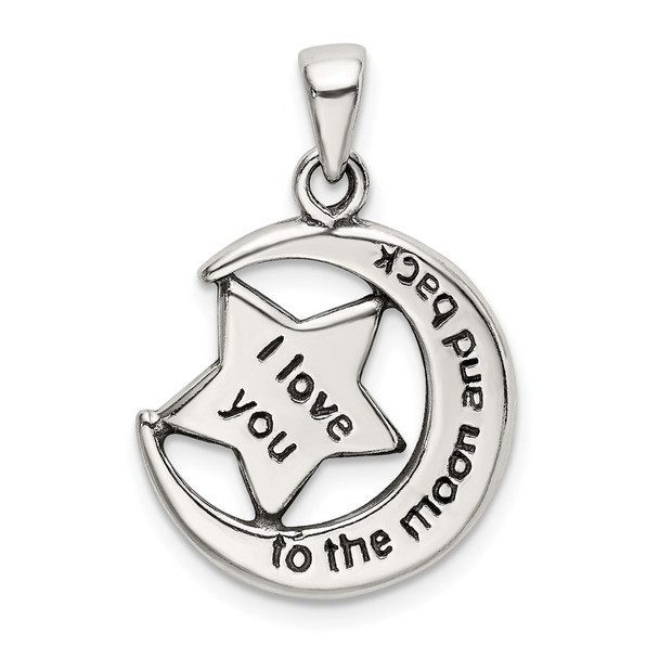 Sterling Silver Love You To The Moon Antiqued Star And Moon Pendant 9760