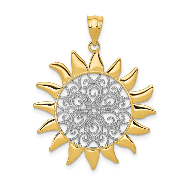 14k Yellow Gold And Rhodium Sun Filigree Pendant