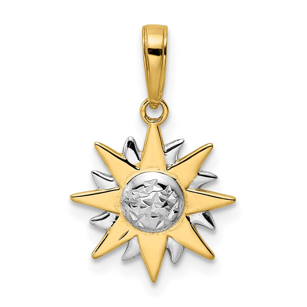 14k Yellow Gold and White Rhodium Diamond-cut Sun Pendant
