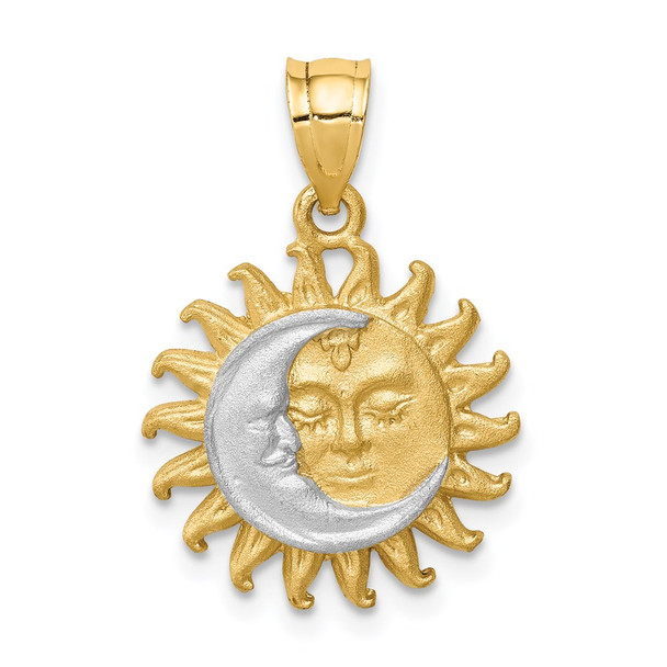 14k Yellow Gold and White Rhodium Brushed Sun/Moon Pendant