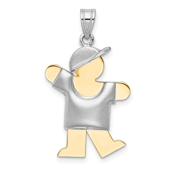 14k Yellow and White Gold Puffed Boy w/ Hat On Left Pendant XK230