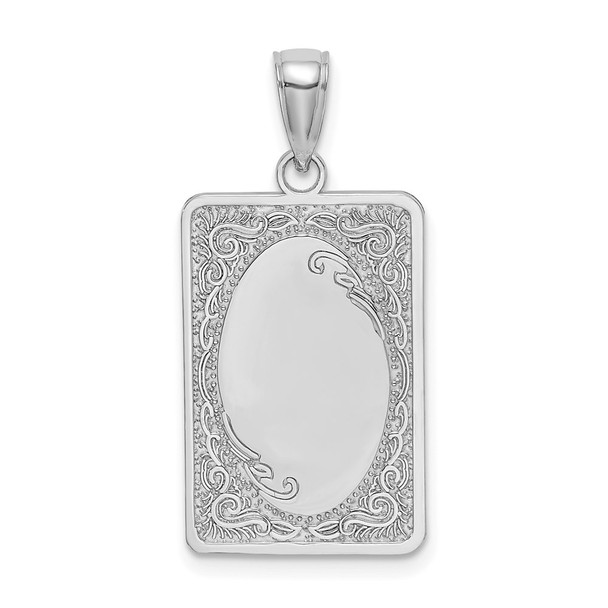 14k White Gold Rectangular Engraved Pendant