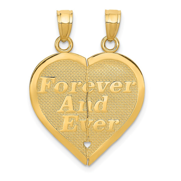 14k Yellow Gold Reversible Forever and Ever Break-Apart Heart Pendant