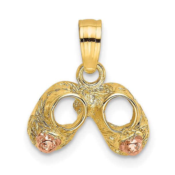 14k Two-tone Gold Baby Booties w/Teddy Bear Pendant
