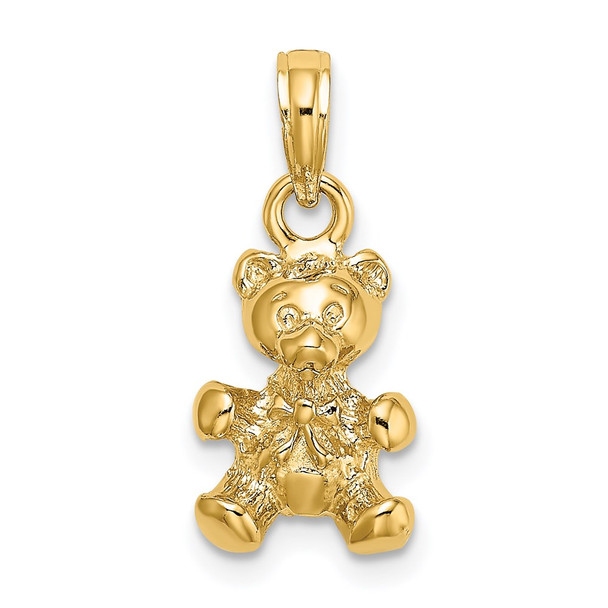 14k Yellow Gold 3-D Teddy Bear w/Bow Tie Pendant