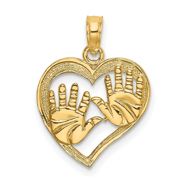 14k Yellow Gold Cut-Out Double Hand Prints In Heart Pendant