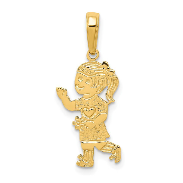 14k Yellow Gold Little Girl Walking w/Flowers Pendant