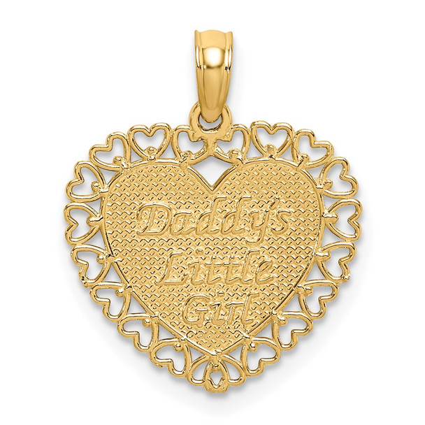 14k Yellow Gold Polished DADDYS LITTLE GIRL Textured Heart Pendant