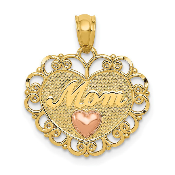 14k Yellow and Rose Gold Mom Heart Pendant