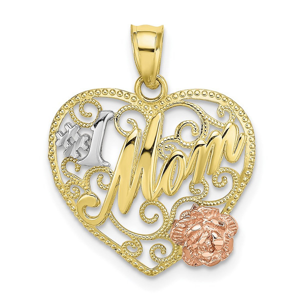 10k Yellow and Rose Gold with Rhodium #1 MOM Heart Pendant
