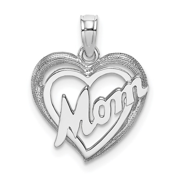 14k White Gold Mom Inside Heart Pendant