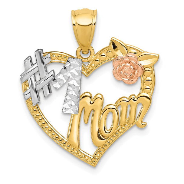 14k Two-Tone Gold And Rhodium #1 Mom Heart Pendant