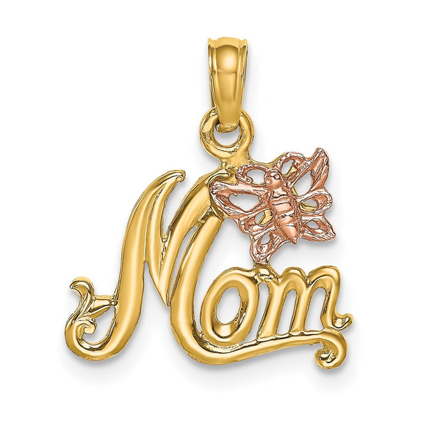 14k Two-tone Gold Mom w/Butterfly Pendant