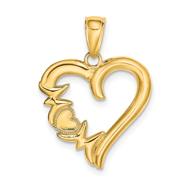 14k Yellow Gold Polished Mom Heart Pendant