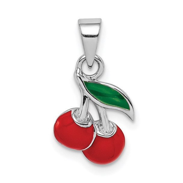 Sterling Silver Rhodium-plated Childs Enameled Cherry Pendant