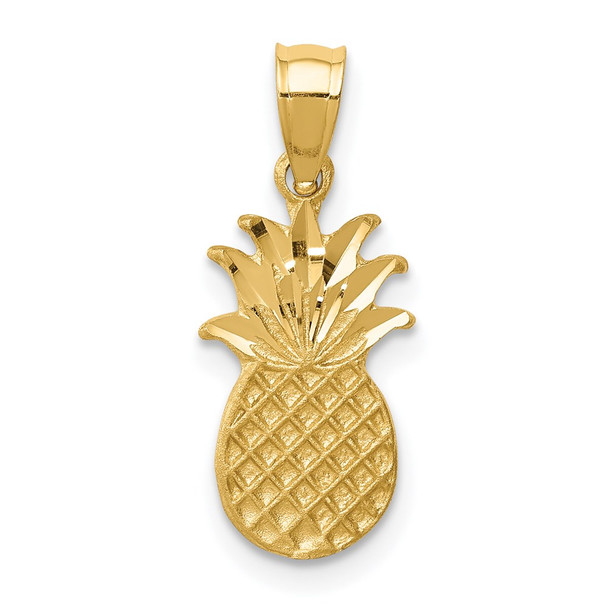 14k Yellow Gold Brushed and Diamond-cut Pineapple Pendant