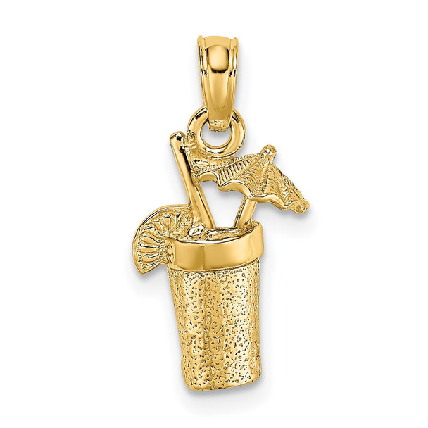 14k Yellow Gold 2-D Cocktail Drink w/Umbrella Pendant K7306