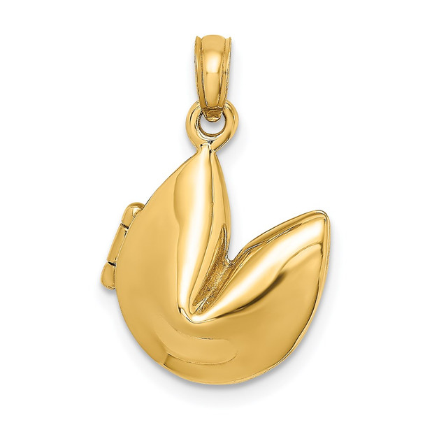 14k Yellow Gold 3-D Opens Fortune Cookie Pendant