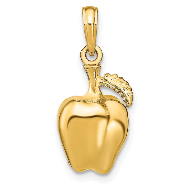 14k Yellow Gold 3-D Apple w/ Stem and Leaf Pendant