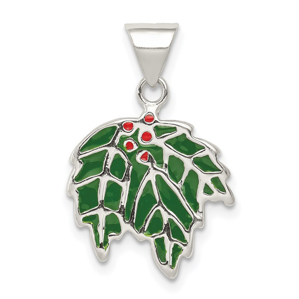 Sterling Silver Enameled Holly Pendant