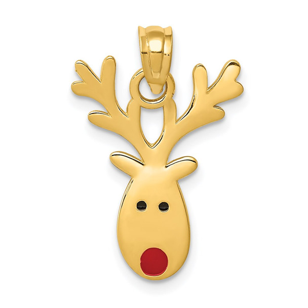 14k Yellow Gold Enameled Reindeer Pendant