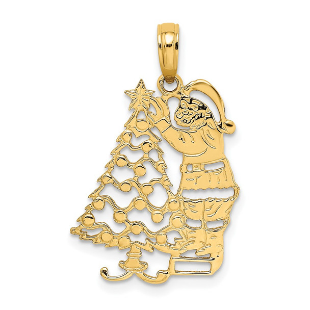 14k Yellow Gold Polished Christmas Tree and Santa Pendant