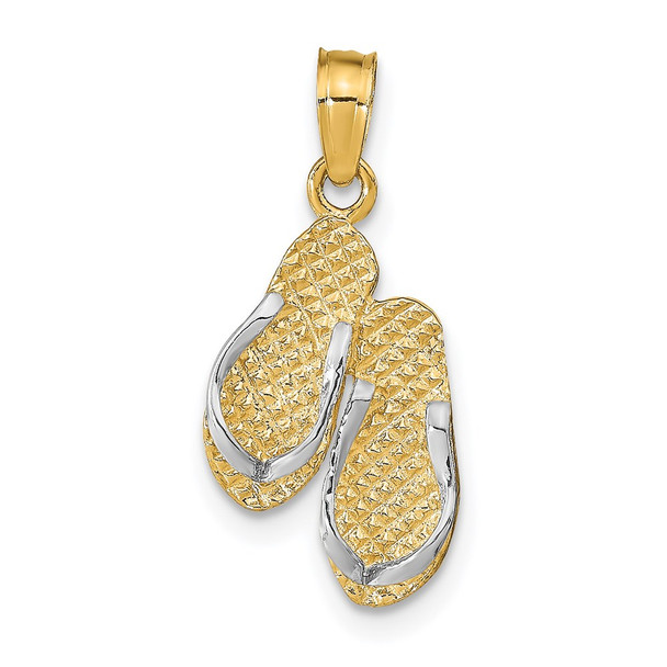 14k Yellow Gold And Rhodium 3-D Hawaii Double Flip-Flop Pendant