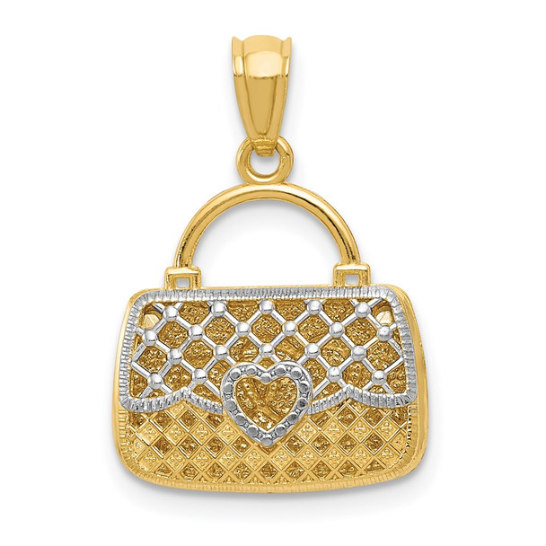 14k Yellow Gold And Rhodium Reversible Heart Handbag Pendant