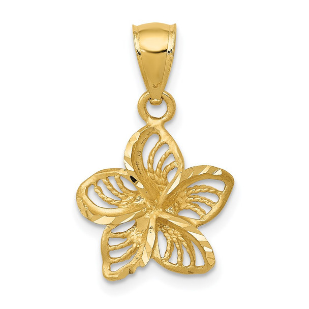 14k Yellow Gold Polished and Beaded Plumeria Flower Pendant C4825