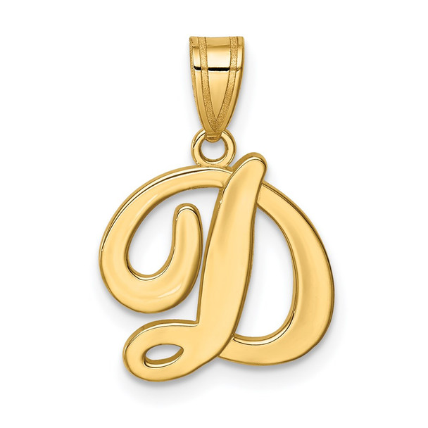 14k Yellow Gold D Script Initial Pendant