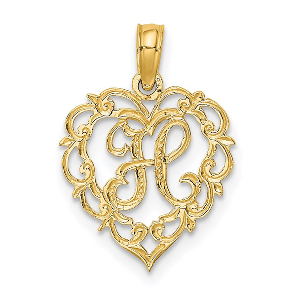 14k Yellow Gold H Script Initial In Heart Pendant