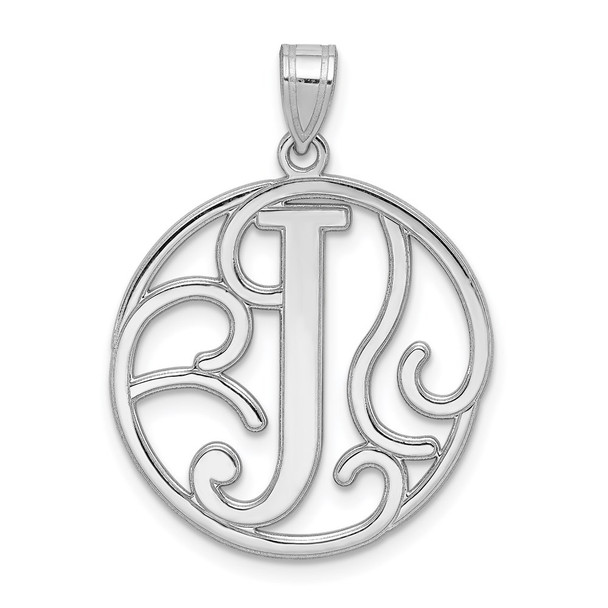 Sterling Silver Rhodium-plated Fancy Script Initial J Pendant