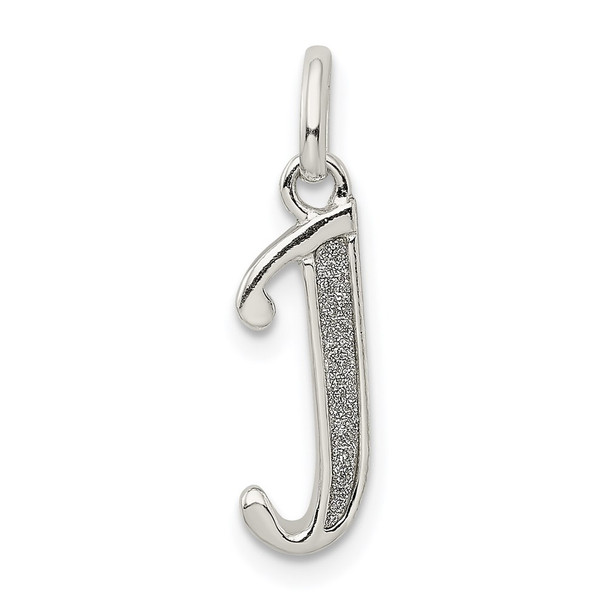 Sterling Silver Polished Glitter Enamel Letter J Pendant