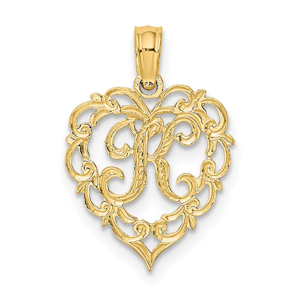 14k Yellow Gold K Script Initial In Heart Pendant