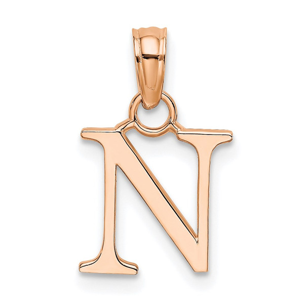 14K Rose Gold Polished N Block Initial Pendant