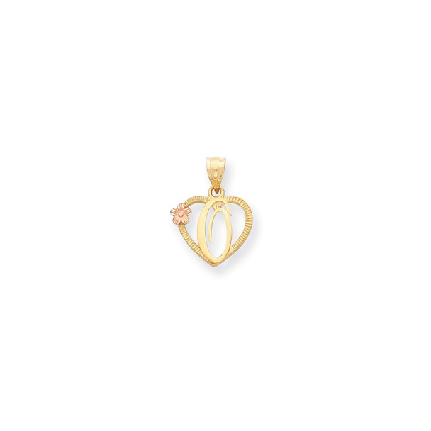 14k Yellow and Rose Gold Initial O In Heart Pendant