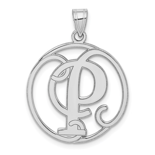 Sterling Silver Rhodium-plated Fancy Script Initial P Pendant