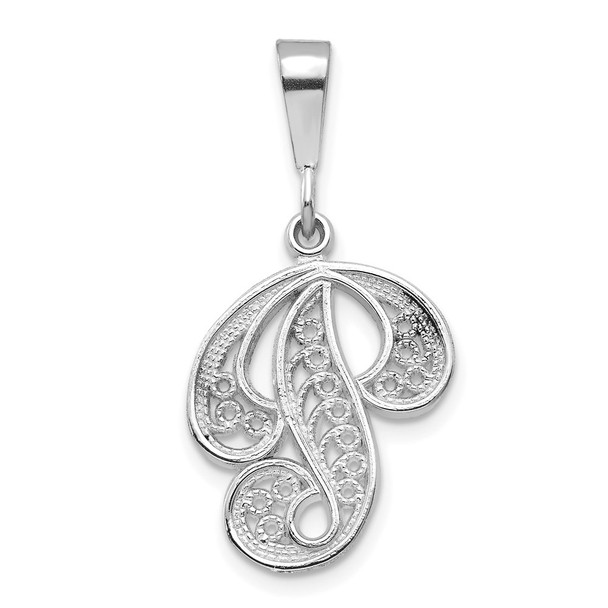 14K White Gold Solid Polished Filigree Initial P Pendant